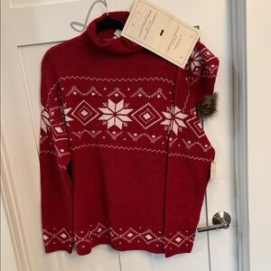 Christian Siriano Red and White Turtleneck Sweater & Matching Hat Ski Sweater